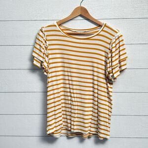 Green Envelope Los Angeles | Golden Yellow & White Jersey Ruffled Sleeve Tee – M